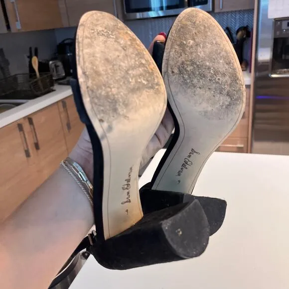 Sam Edelman YARO Velvet Embossed Chunky Stacked Heel Ankle Sandals Black Size 9