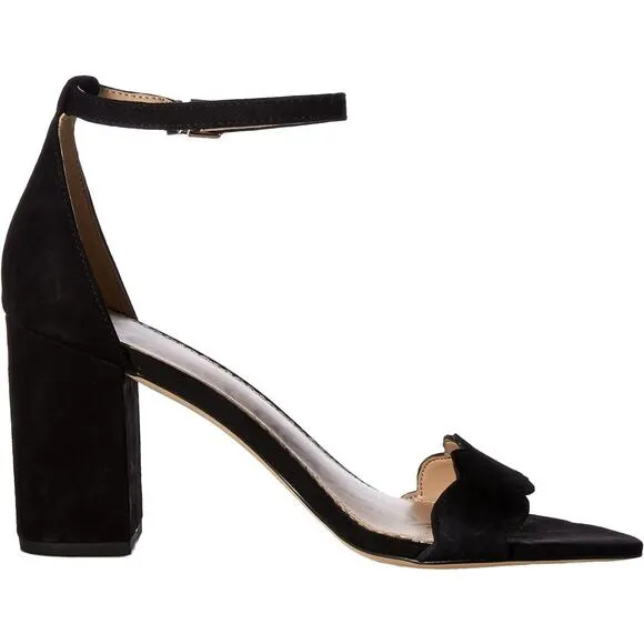 Sam Edelman YARO Velvet Embossed Chunky Stacked Heel Ankle Sandals Black Size 9