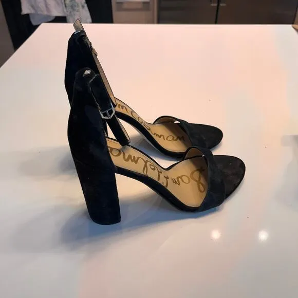 Sam Edelman YARO Velvet Embossed Chunky Stacked Heel Ankle Sandals Black Size 9