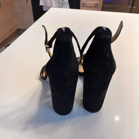 Sam Edelman YARO Velvet Embossed Chunky Stacked Heel Ankle Sandals Black Size 9