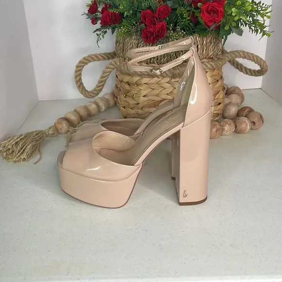 Sam EdelmanKori Sunrise Pink Faux Patent Leather Platform Sandals Sz 9