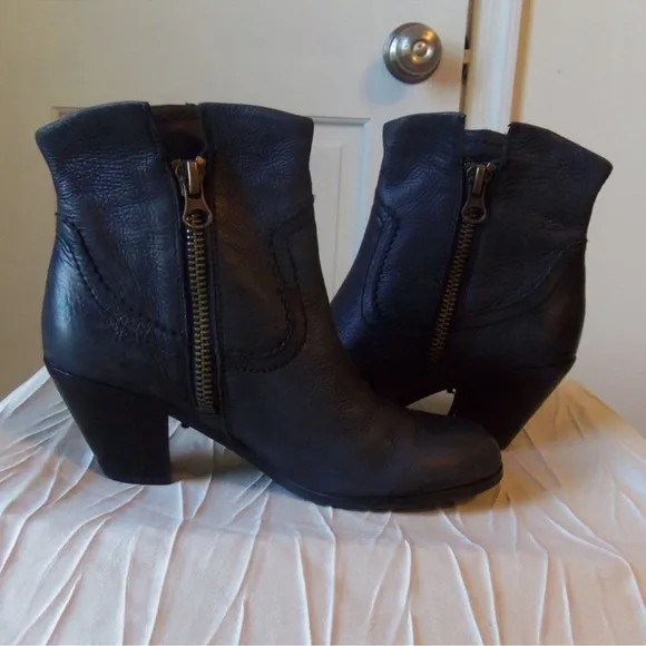 Sam Edelmann Louie Leather Fringed Heeled Ankle Boots Side Zip
