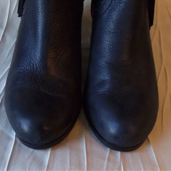 Sam Edelmann Louie Leather Fringed Heeled Ankle Boots Side Zip