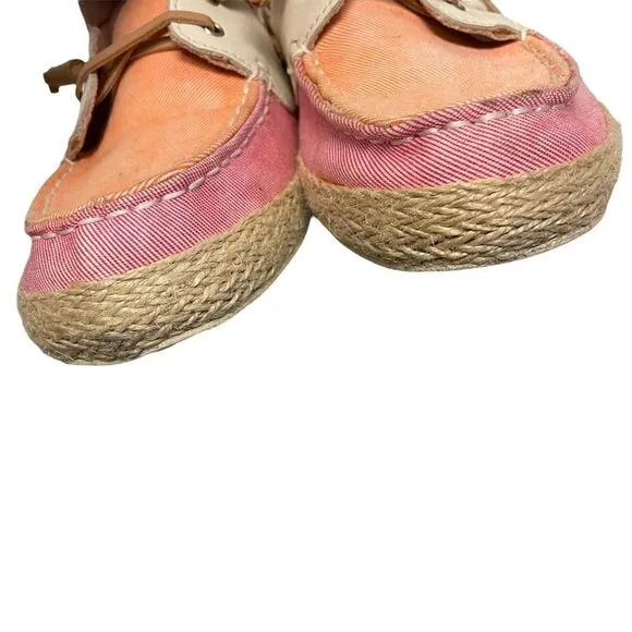 SAM EDELMAN Sebastian Canvas Boat Shoes Pink Orange White 7.5
