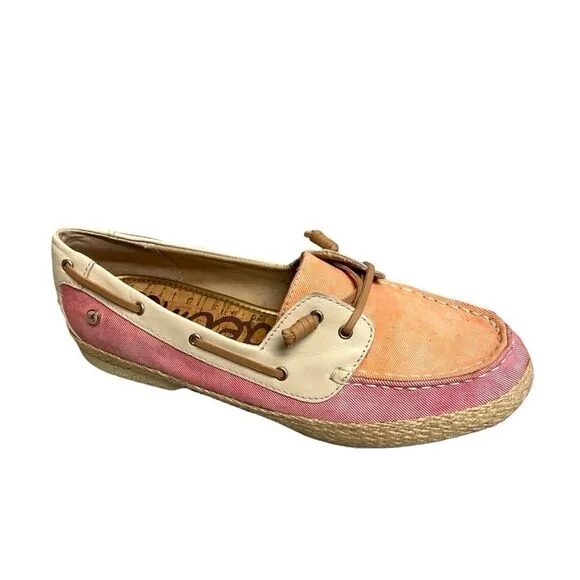 SAM EDELMAN Sebastian Canvas Boat Shoes Pink Orange White 7.5