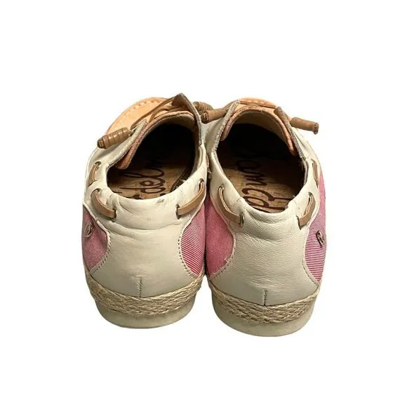 SAM EDELMAN Sebastian Canvas Boat Shoes Pink Orange White 7.5