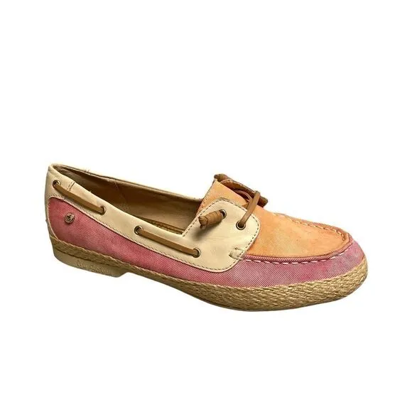 SAM EDELMAN Sebastian Canvas Boat Shoes Pink Orange White 7.5