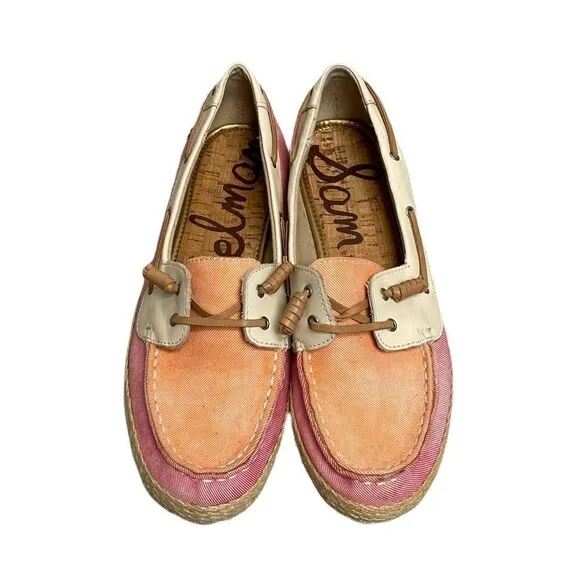 SAM EDELMAN Sebastian Canvas Boat Shoes Pink Orange White 7.5
