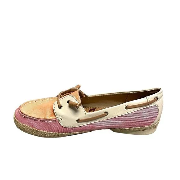 SAM EDELMAN Sebastian Canvas Boat Shoes Pink Orange White 7.5