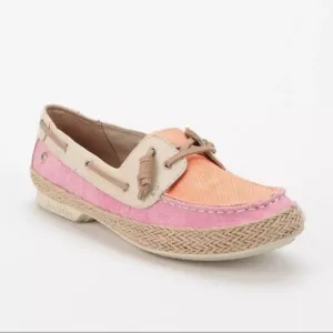 SAM EDELMAN Sebastian Canvas Boat Shoes Pink Orange White 7.5