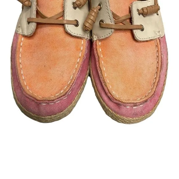 SAM EDELMAN Sebastian Canvas Boat Shoes Pink Orange White 7.5