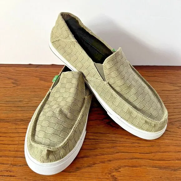 Sanuk Baseline Checked Out Loafers Tan Slip-on Sidewalk Surfers Comfort 12