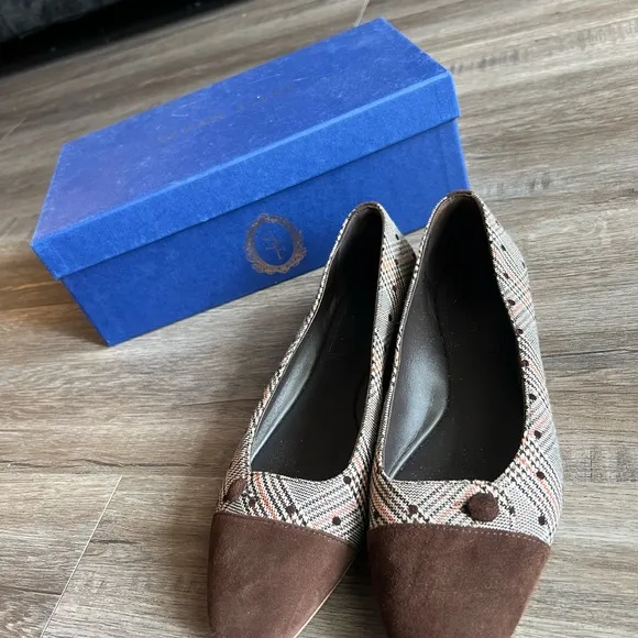 Sarah Flint Sacchetto Brown Suede Espresso Plaid Ballet Flats