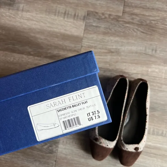 Sarah Flint Sacchetto Brown Suede Espresso Plaid Ballet Flats