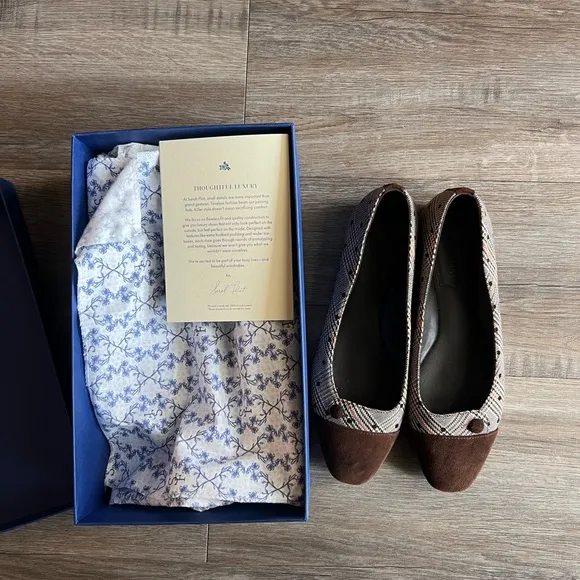 Sarah Flint Sacchetto Brown Suede Espresso Plaid Ballet Flats