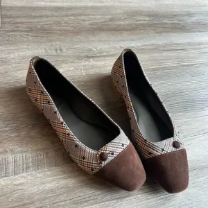 Sarah Flint Sacchetto Brown Suede Espresso Plaid Ballet Flats