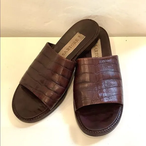 Sartore Paris Sandals Brown Croc embossed