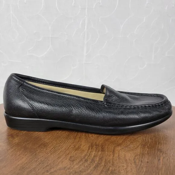 SAS Simplify Womens Shoes 9.5 Wide Black Leather Slip On Comfort Flat Loafer