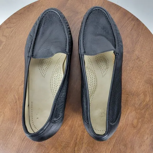 SAS Simplify Womens Shoes 9.5 Wide Black Leather Slip On Comfort Flat Loafer