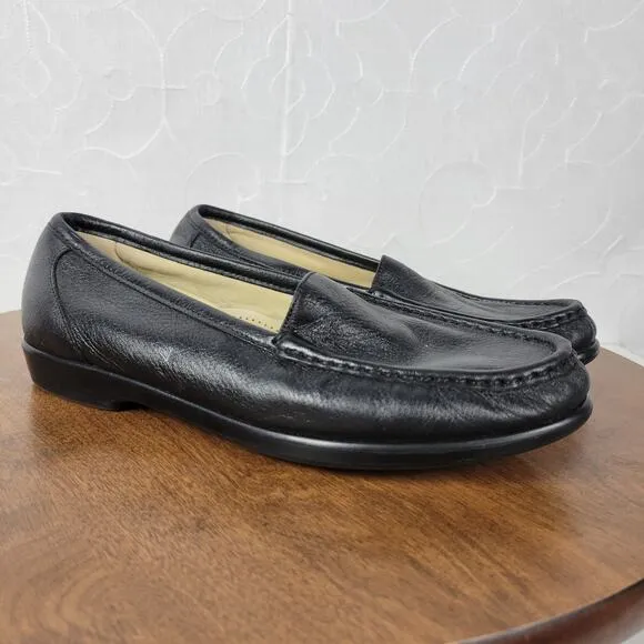 SAS Simplify Womens Shoes 9.5 Wide Black Leather Slip On Comfort Flat Loafer