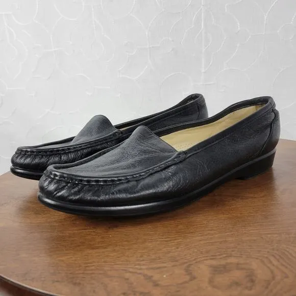 SAS Simplify Womens Shoes 9.5 Wide Black Leather Slip On Comfort Flat Loafer
