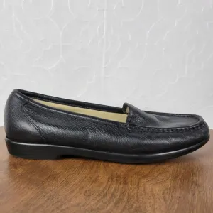 SAS Simplify Womens Shoes 9.5 Wide Black Leather Slip On Comfort Flat Loafer