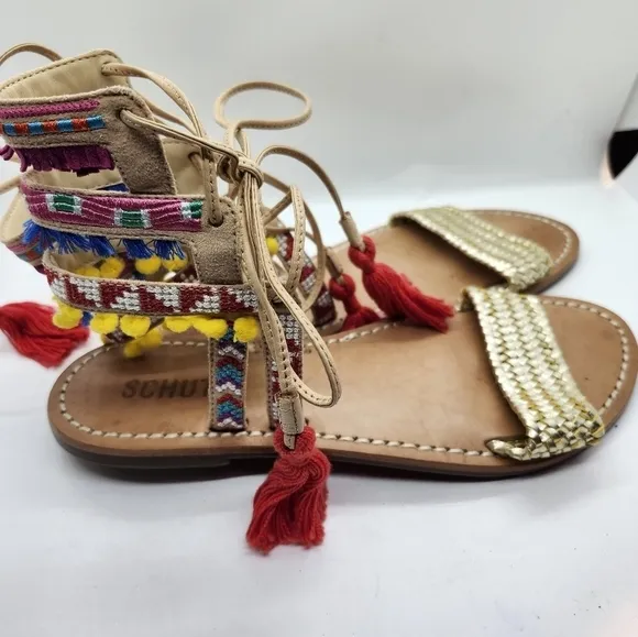 Schutz Anika NWOT leather gladiator embroidered sandal sz 7B