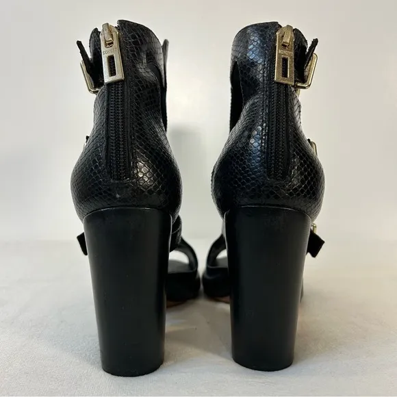 Schutz Celena Chunky Heel Buckle Black Leather Sandals Size 8.5