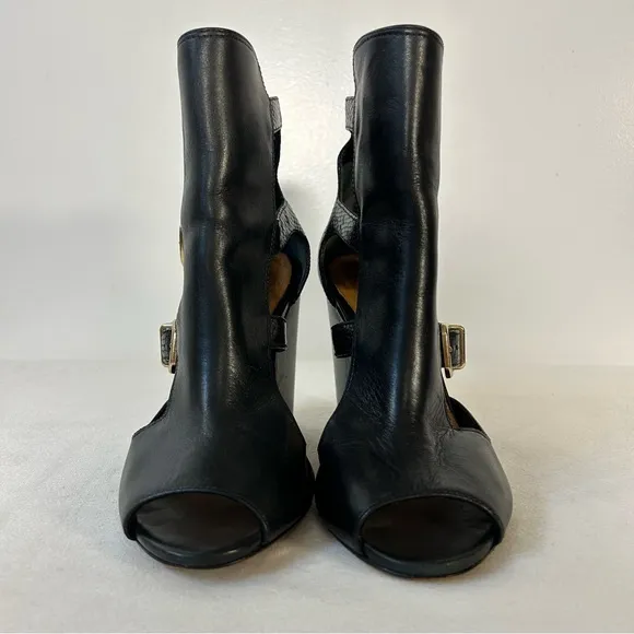 Schutz Celena Chunky Heel Buckle Black Leather Sandals Size 8.5