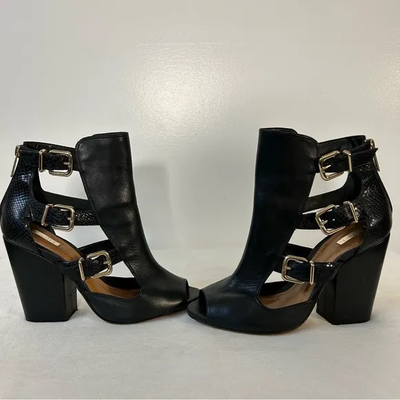 Schutz Celena Chunky Heel Buckle Black Leather Sandals Size 8.5