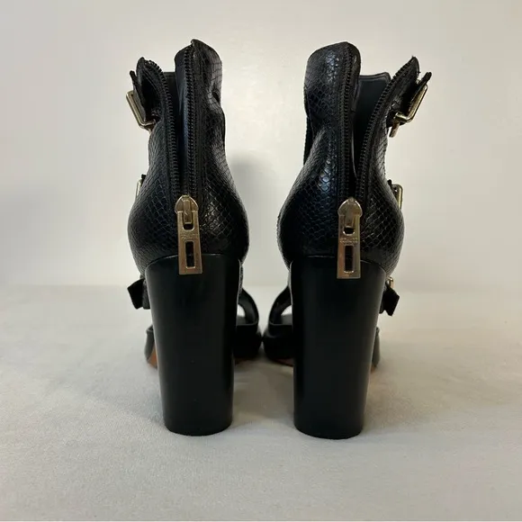 Schutz Celena Chunky Heel Buckle Black Leather Sandals Size 8.5