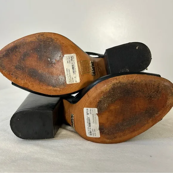 Schutz Celena Chunky Heel Buckle Black Leather Sandals Size 8.5