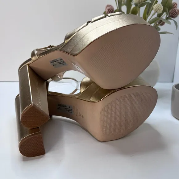 Schutz Keefa Metallic Leather Platform Sandals Gold Women's 9.5 B Chunky Heel