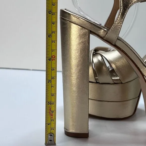 Schutz Keefa Metallic Leather Platform Sandals Gold Women's 9.5 B Chunky Heel
