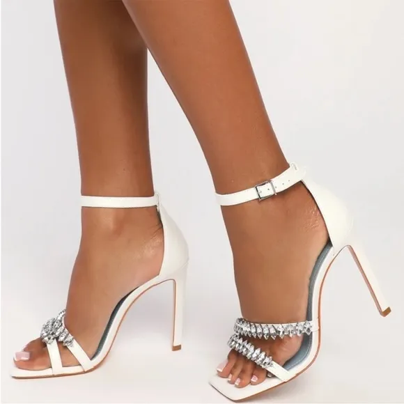 SCHUTZ Linsey Nappa Leather Sandal White Heel‎ Sandals 8.5, G 109
