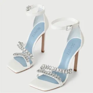 SCHUTZ Linsey Nappa Leather Sandal White Heel‎ Sandals 8.5, G 109
