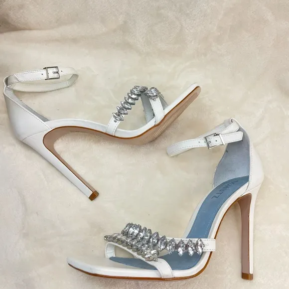 SCHUTZ Linsey Nappa Leather Sandal White Heel‎ Sandals 8.5, G 109