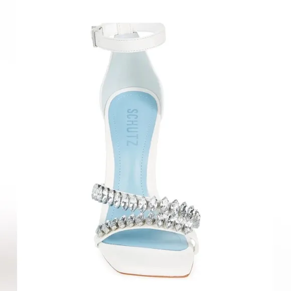 SCHUTZ Linsey Nappa Leather Sandal White Heel‎ Sandals 8.5, G 109
