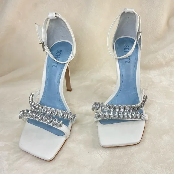 SCHUTZ Linsey Nappa Leather Sandal White Heel‎ Sandals 8.5, G 109