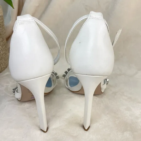 SCHUTZ Linsey Nappa Leather Sandal White Heel‎ Sandals 8.5, G 109