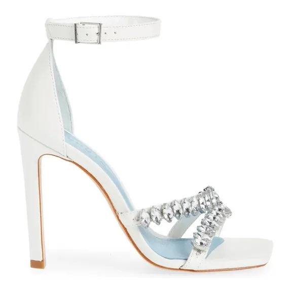 SCHUTZ Linsey Nappa Leather Sandal White Heel‎ Sandals 8.5, G 109