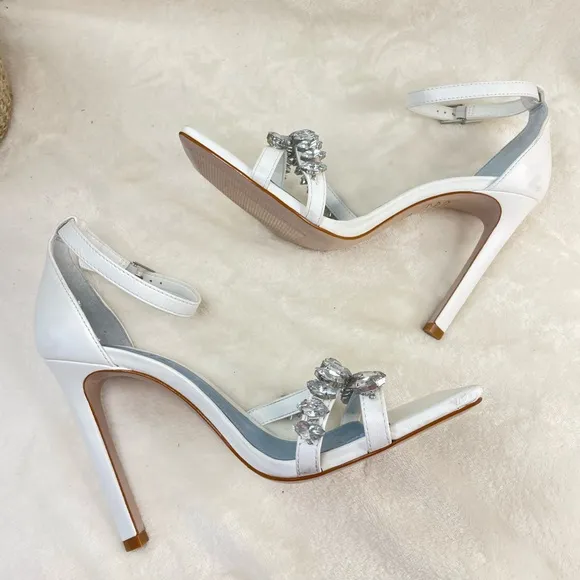 SCHUTZ Linsey Nappa Leather Sandal White Heel‎ Sandals 8.5, G 109