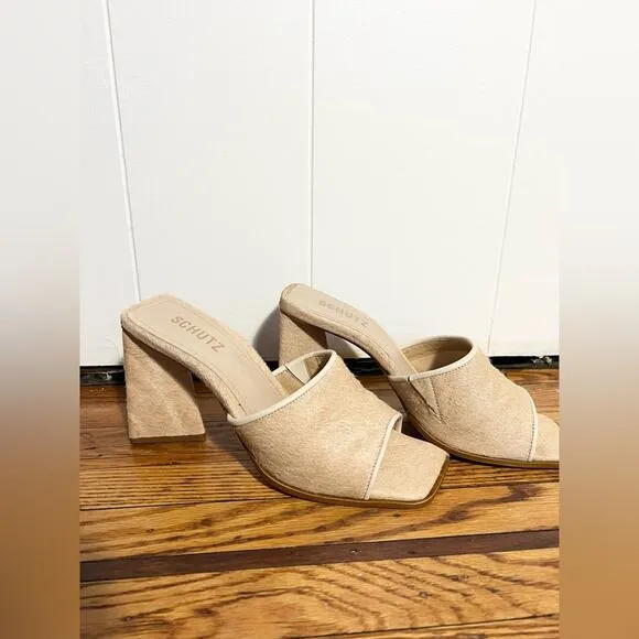 Schutz NWT Lizah Wild Welt calf hair chunky heel square toe heeled sandals