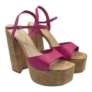 SCHUTZ Sz 9 1/2 GLAYCE NAPPA LEATHER SANDAL Pink Tan Platform Chunky Heel NEW