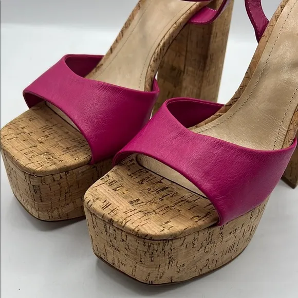 SCHUTZ Sz 9 1/2 GLAYCE NAPPA LEATHER SANDAL Pink Tan Platform Chunky Heel NEW
