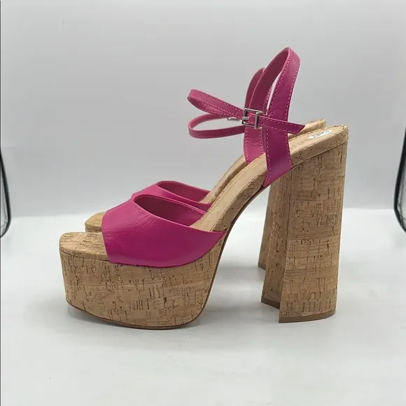 SCHUTZ Sz 9 1/2 GLAYCE NAPPA LEATHER SANDAL Pink Tan Platform Chunky Heel NEW