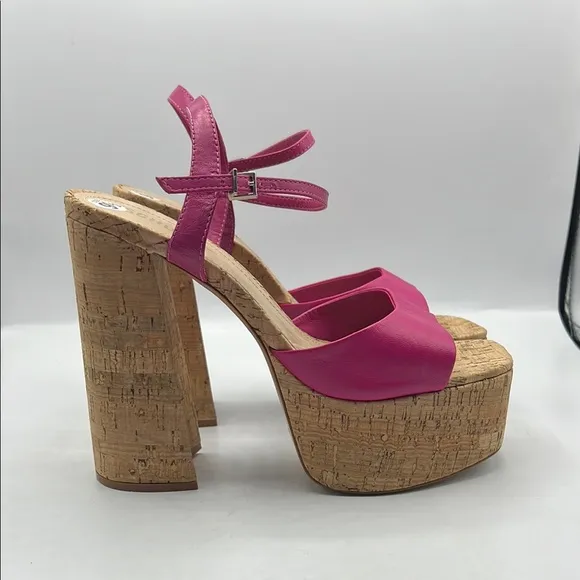 SCHUTZ Sz 9 1/2 GLAYCE NAPPA LEATHER SANDAL Pink Tan Platform Chunky Heel NEW
