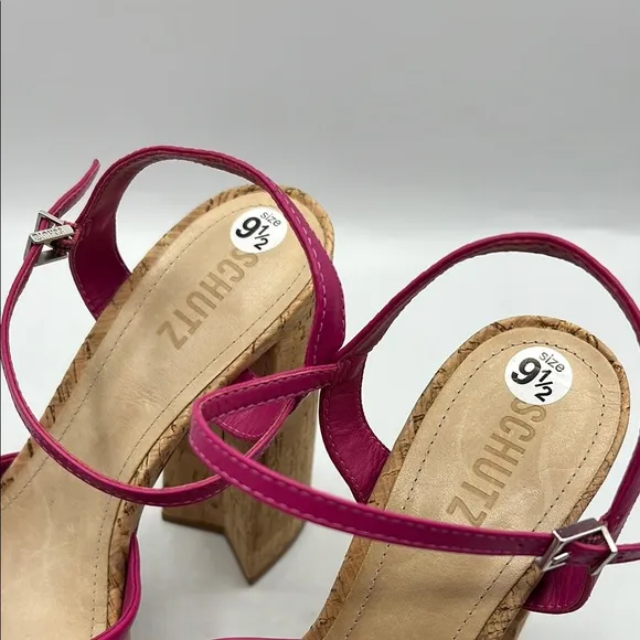 SCHUTZ Sz 9 1/2 GLAYCE NAPPA LEATHER SANDAL Pink Tan Platform Chunky Heel NEW