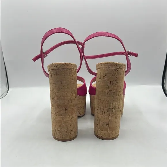 SCHUTZ Sz 9 1/2 GLAYCE NAPPA LEATHER SANDAL Pink Tan Platform Chunky Heel NEW
