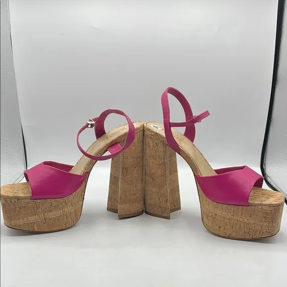 SCHUTZ Sz 9 1/2 GLAYCE NAPPA LEATHER SANDAL Pink Tan Platform Chunky Heel NEW